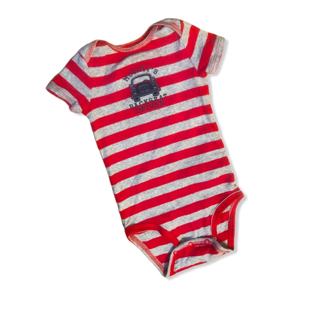 Carter’s Boy’s Red/Gray Striped Onesie Sz 24M